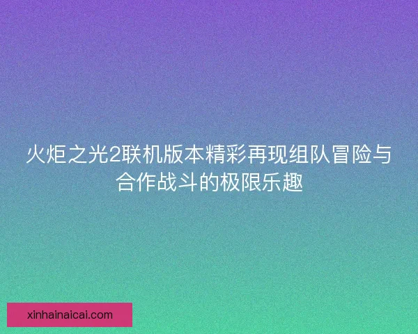 火炬之光2联机版本精彩再现组队冒险与合作战斗的极限乐趣